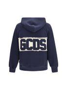 GCDS Hooded Sweatshirt with back logo - Dark Blue/Bone