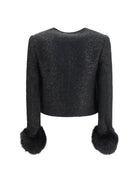 Self-Portrait Metallic bouclé Jacket with faux fur cuffs - Black