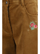 Forte_forte Velvet Pants with embroidered bouquets - Camel
