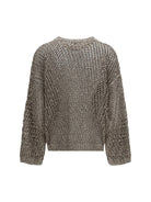 Brunello Cucinelli Dazzling Chiné silk and linen open-knit Sweater - Pietra+Marrone