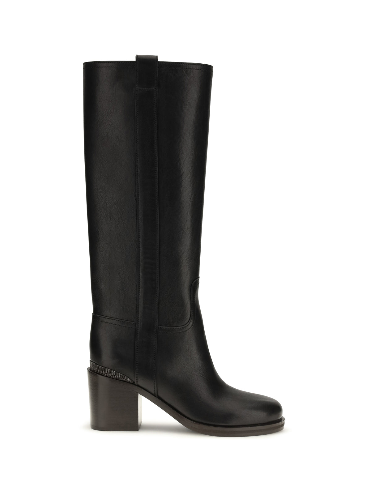 Brunello Cucinelli Leather high Boots with monile - Black