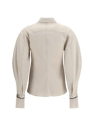 Brunello Cucinelli Stretch Cotton poplin Shirt with shiny silk cuffs - Acqua Di Riso