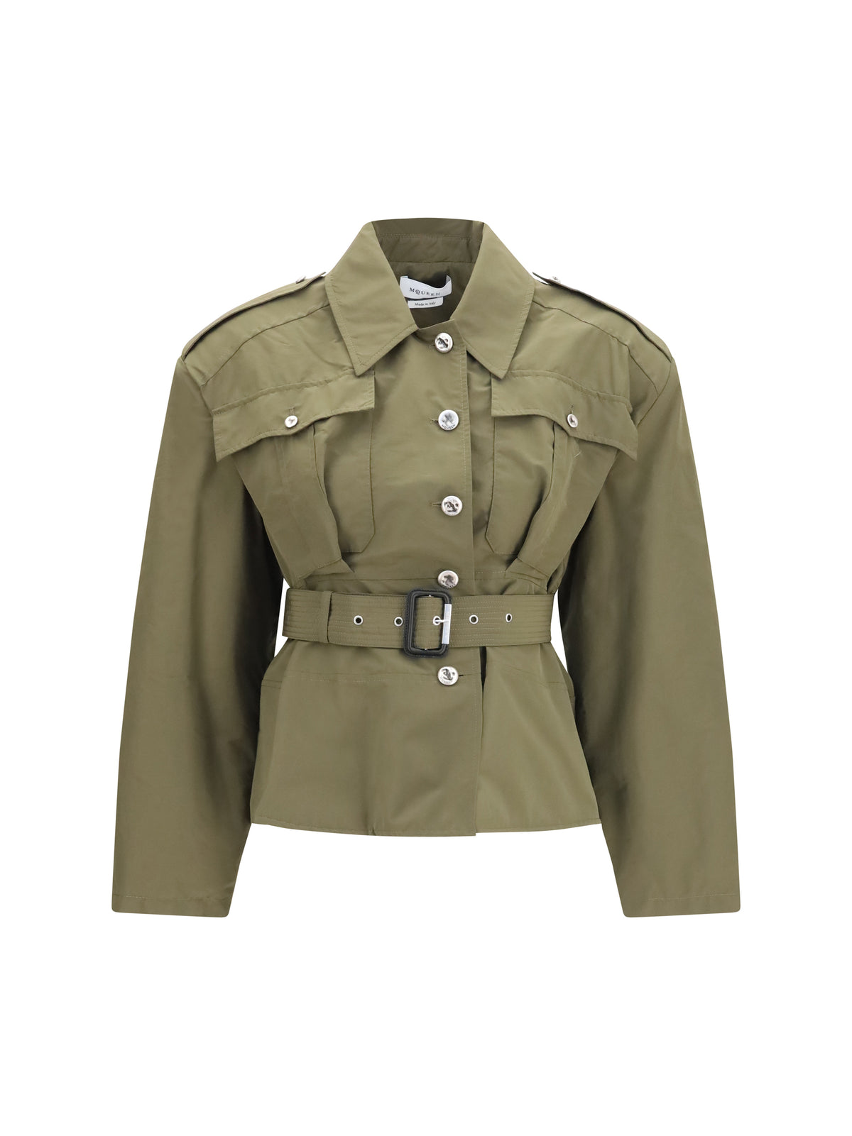 Alexander McQueen Cropped belted high-neck Jacket - Woodland Green