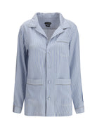 Tom Ford Striped Silk PJ Shirt - Sky Blue/Off White