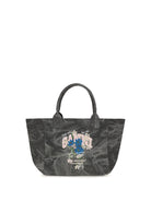 Ganni Medium trapeze flower-print Shopping Bag - Phantom