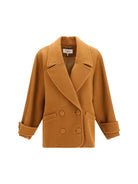 Chloé Double-breasted herringbone wool short Coat - Dusty Camel