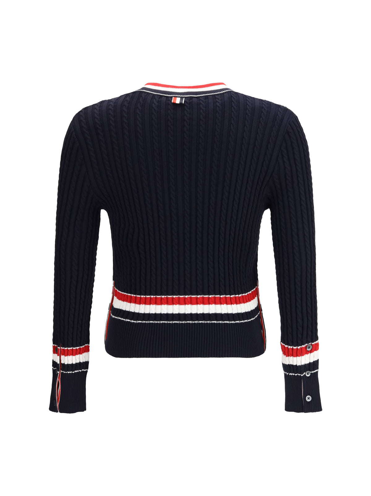 Thom Browne Intarsia cable-knit V-neck Sweater - Navy