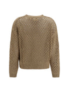 Max Mara Studio Open knit cotton Sweater with sequins - Camel
