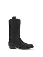 Ganni Embroidered Western Boots - Black/Black