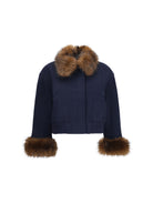 Self-Portrait Wool-blend Jacket with faux fur collar - Navy