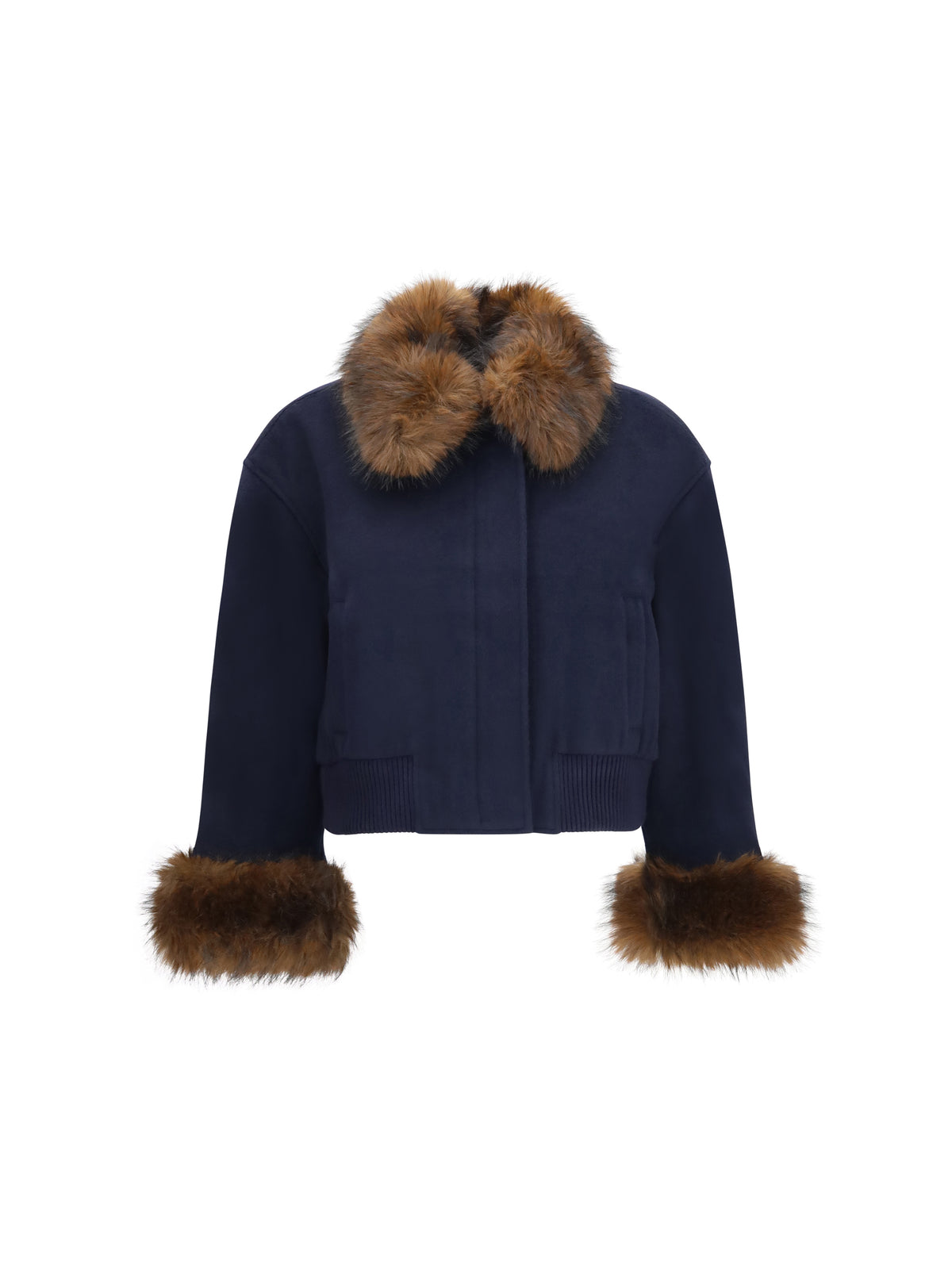 Self-Portrait Wool-blend Jacket with faux fur collar - Navy