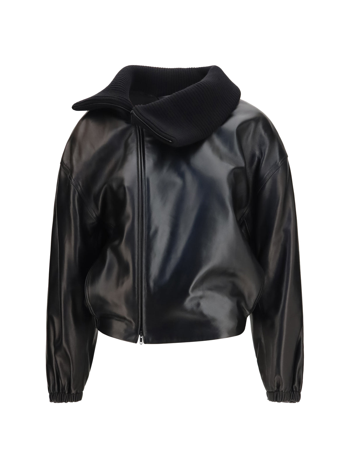 Phoebe Philo Rib neck leather Jacket - Black