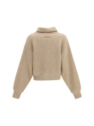 Tory Burch Ribbed wool cropped Cardigan - Golden Brown Melange