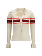 Self-Portrait Striped viscose knit button Top - Cream