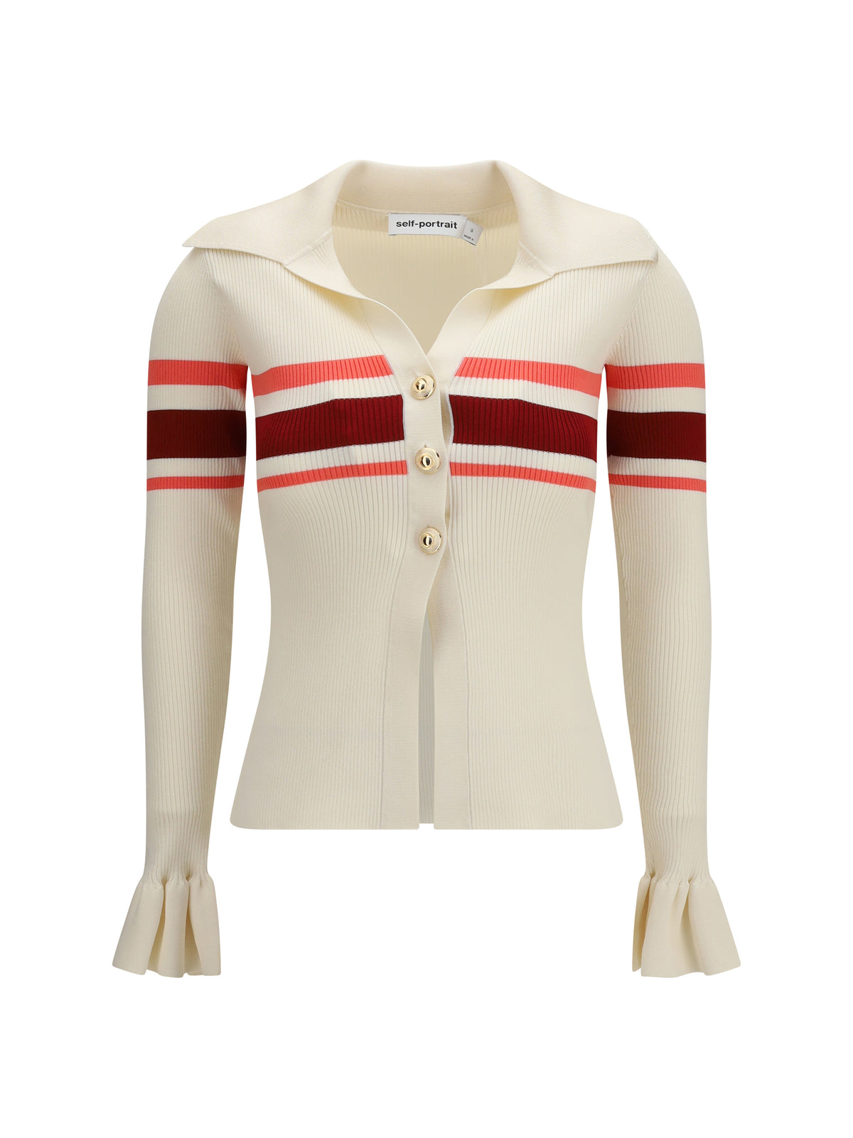 Self-Portrait Striped viscose knit button Top - Cream