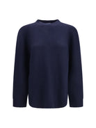 Prada Crewneck Sweater with suede elbow patches - Bleu