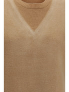 Maison Margiela Double-layer wool Knit Vest - Camel/Ecru