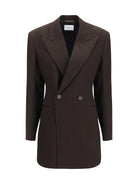 Saint Laurent Double-breasted pinstripe mélange wool Jacket - Marron/Beige