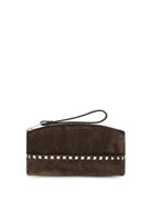 Valentino Garavani Rockstud suede Pouch - Ebony Brown