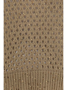 Max Mara Studio Open knit cotton Sweater with sequins - Camel