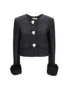 Self-Portrait Metallic bouclé Jacket with faux fur cuffs - Black