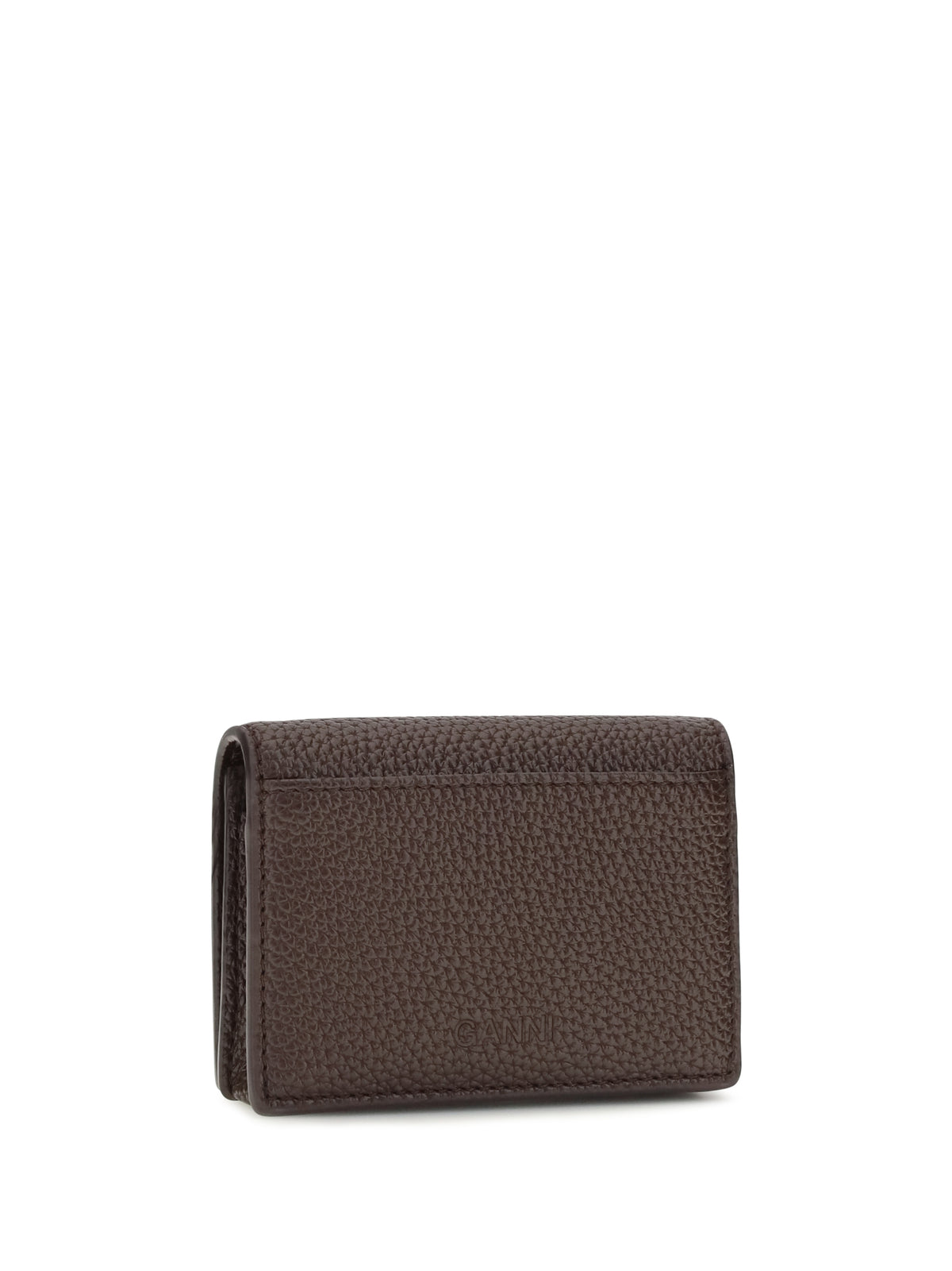 Ganni Flap Card Holder in grained leather - Chicory Coffee