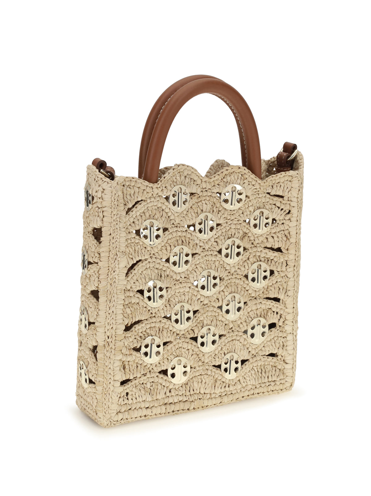 Rabanne 1969 Disc raffia Top-Handle Bag - Natural / Light Gold