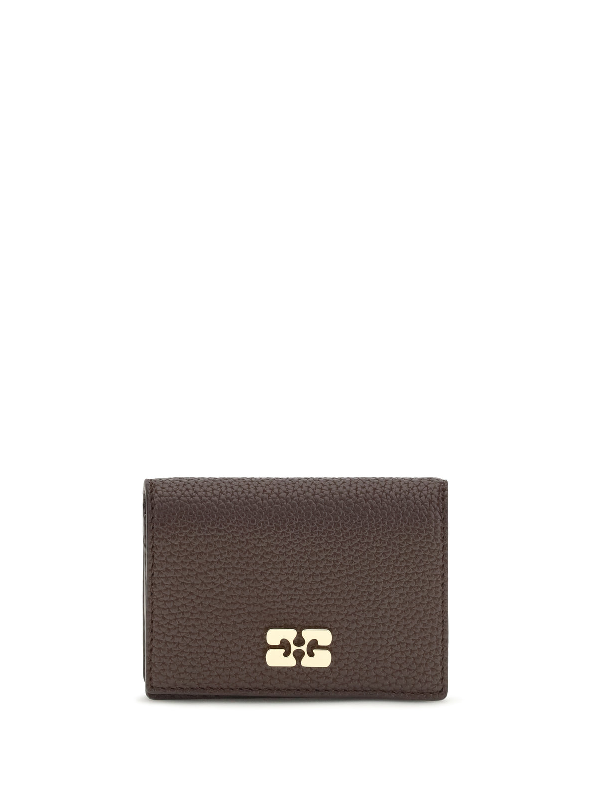 Ganni Flap Card Holder in grained leather - Chicory Coffee