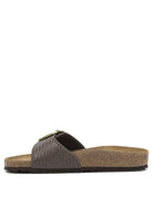 Birkenstock "Madrid Big Buckle Raffia" Slides - Brown