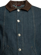 Brunello Cucinelli Denim jacket with leather collar - Blue