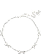 Self-Portrait Necklace with bows and crystals - Silver