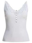 Self-Portrait Ribbed tank top with lace neckline - White