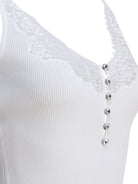 Self-Portrait Ribbed tank top with lace neckline - White
