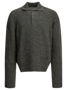 Ami Paris Polo Sweater with Logo - Grey