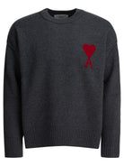 Ami Paris "Ami de Coeur" Crew-Neck Sweater - Grey