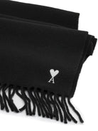 Ami Paris "Ami de Coeur" Fringed Scarf - Black