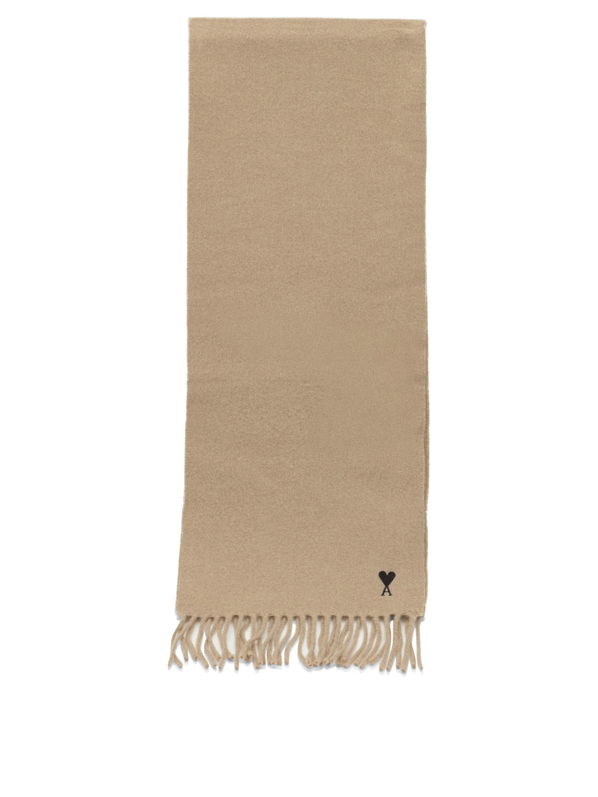 Ami Paris "Ami de Coeur" Fringed Scarf - Beige
