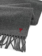 Ami Paris "Ami de Coeur" Fringed Scarf - Grey