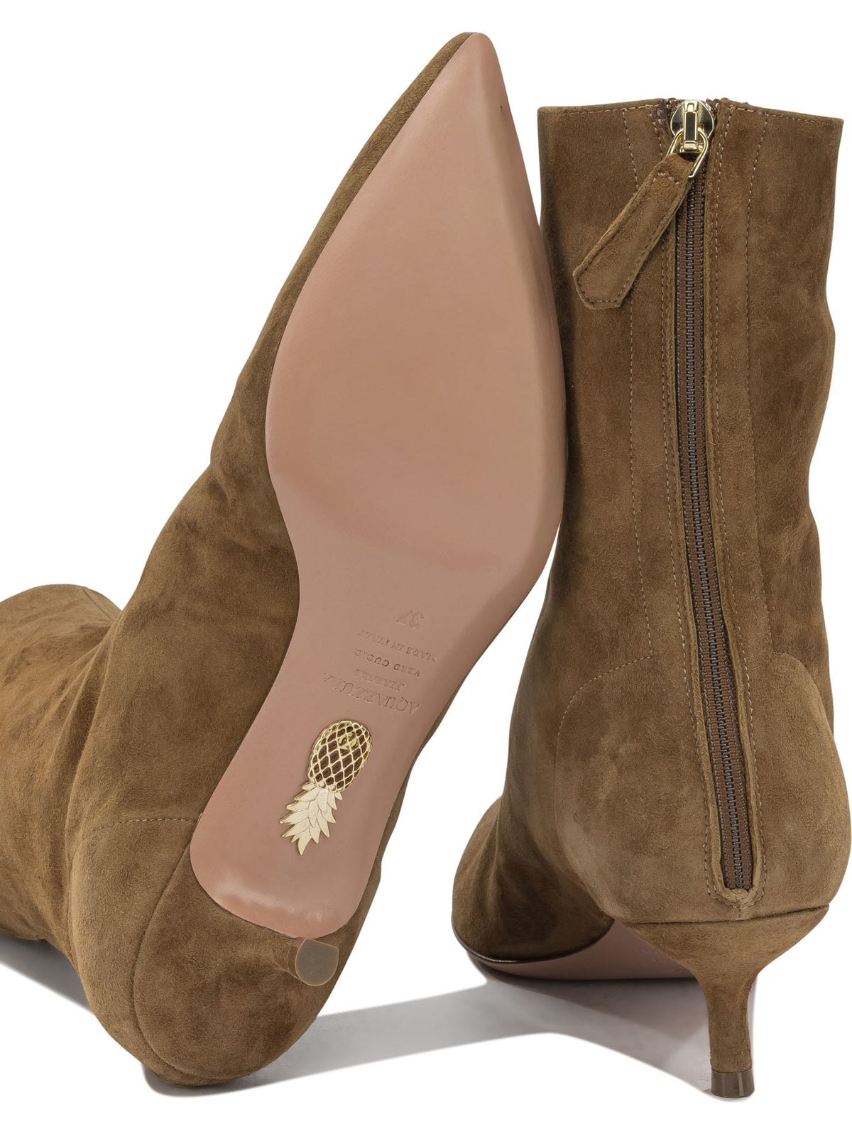 Aquazzura "Montmartre 50MM" Ankle Boots with Zipper - Brown