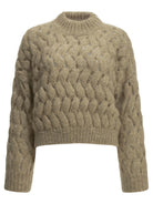 Brunello Cucinelli "Dazzling Zigzag Cables" Crew-Neck Sweater - Beige