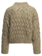 Brunello Cucinelli "Dazzling Zigzag Cables" Crew-Neck Sweater - Beige