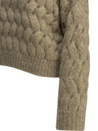 Brunello Cucinelli "Dazzling Zigzag Cables" Crew-Neck Sweater - Beige