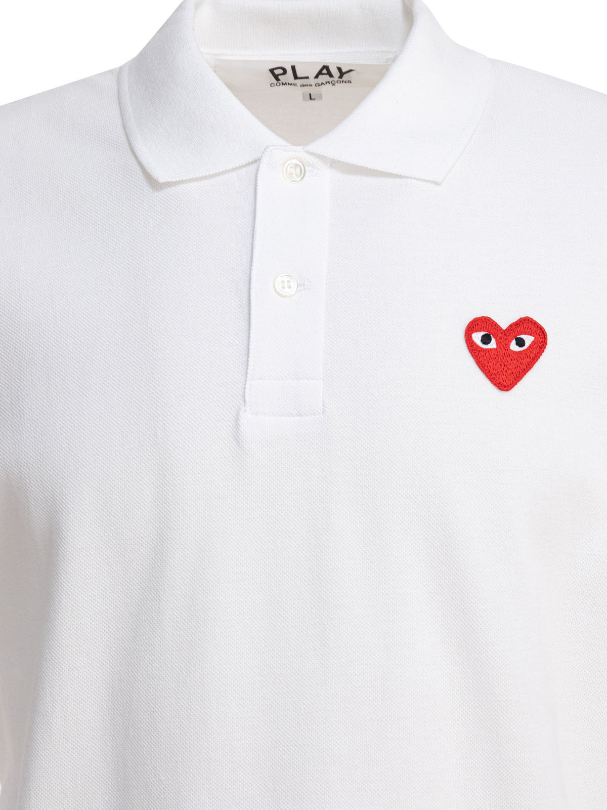Comme des Garçons PLAY "Red Emblem" Button-Down Polo Shirt - White