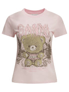 Ganni "Forest Teddy" Crew-Neck T-Shirt - Pink