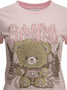 Ganni "Forest Teddy" Crew-Neck T-Shirt - Pink