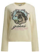 Ganni "Horses" Crew-Neck Sweater - White