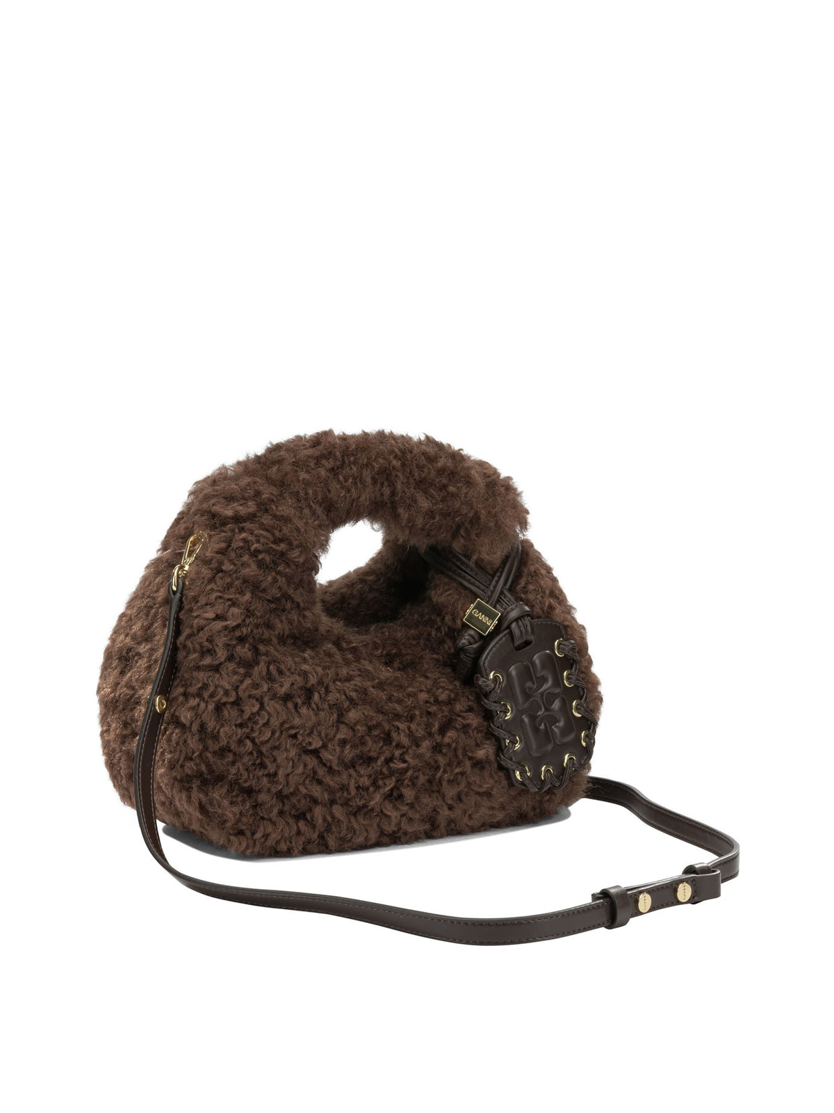 Ganni "Mini Hobo Faux Fur" Small Handbag - Brown