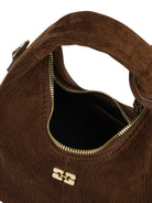 Ganni "Mini Hobo Corduroy" Small Handbag - Brown