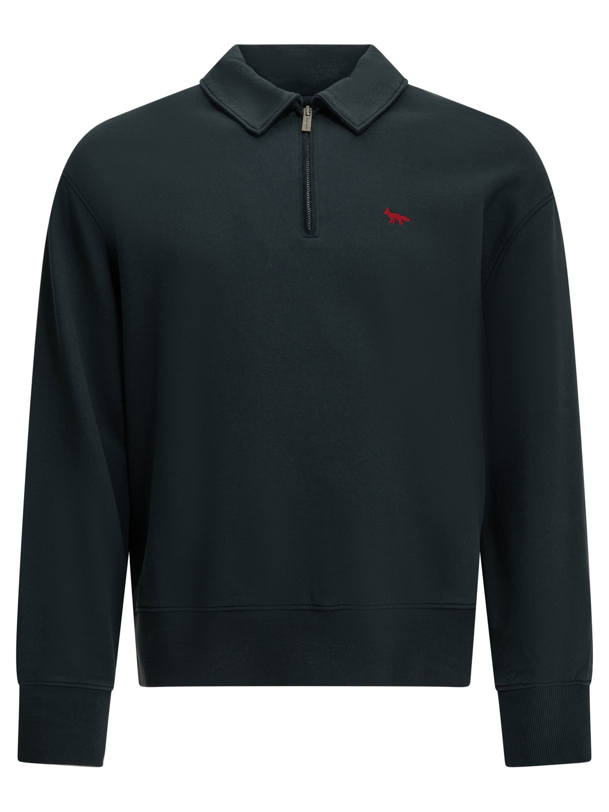 Maison Kitsuné "Profile Fox" Polo-Collar Sweatshirt - Blue