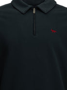 Maison Kitsuné "Profile Fox" Polo-Collar Sweatshirt - Blue
